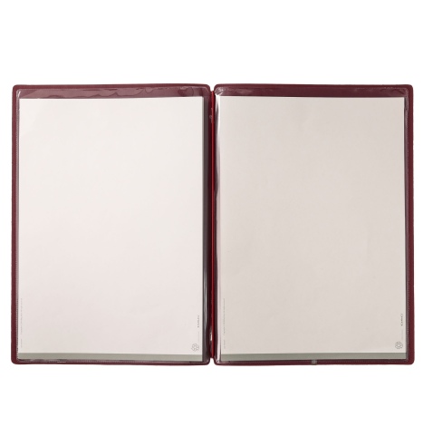 Porta Menu A4 (23,2x31,8 cm) etichetta METAL "personalizzata" (minimo 18 pezzi) 2 buste (4 facciate) elastico rosso JUTA BORDEAU