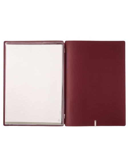 Porta Menu A4 (23,2x31,8 cm) etichetta METAL "personalizzata" (minimo 18 pezzi) 2 buste (4 facciate) elastico rosso JUTA BORDEAU