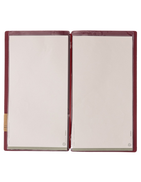 Porta Menu A4 SLIM (17,4x31,8 cm) etichetta PATCH "personalizzata" (minimo 18 pezzi) 2 buste (4 facciate) elastico rosso JUTA BO