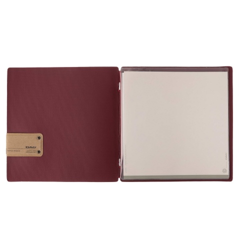 Porta Menu QUADRATO (23x23,1 cm) etichetta PATCH "personalizzata" (minimo 18 pezzi) 2 buste (4 facciate) elastico rosso JUTA BOR