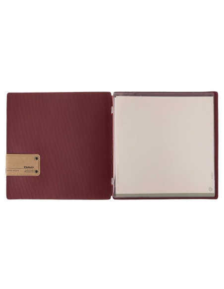 Porta Menu QUADRATO (23x23,1 cm) etichetta PATCH "personalizzata" (minimo 18 pezzi) 2 buste (4 facciate) elastico rosso JUTA BOR