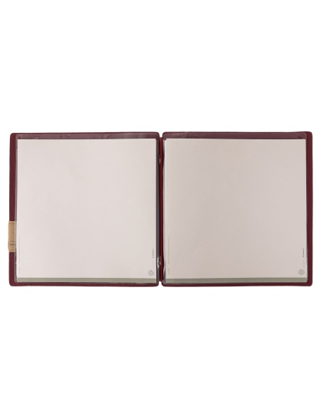 Porta Menu QUADRATO (23x23,1 cm) etichetta PATCH "personalizzata" (minimo 18 pezzi) 2 buste (4 facciate) elastico rosso JUTA BOR