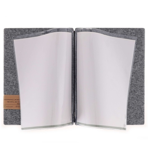 Porta Menu A4 (23,2x31,8 cm) etichetta PATCH "menu" 2 buste (4 facciate) elastico nero GO-GREEN GRIGIO