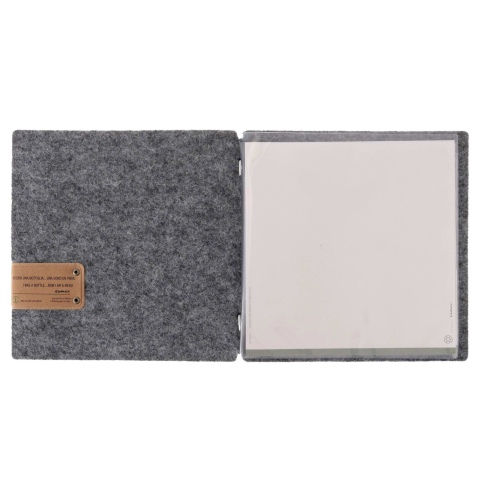 Porta Menu QUADRATO (23x23,1 cm) etichetta PATCH "menu" 2 buste (4 facciate) elastico nero GO-GREEN GRIGIO