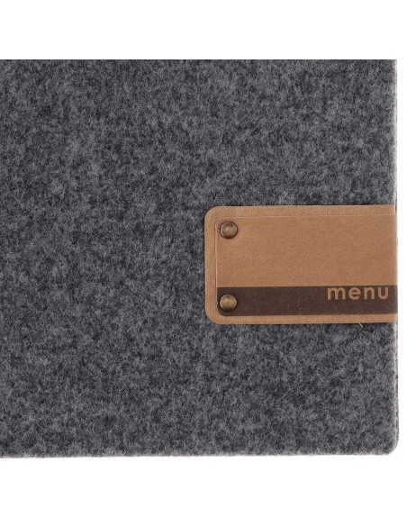 Porta Menu QUADRATO (23x23,1 cm) etichetta PATCH "menu" 2 buste (4 facciate) elastico nero GO-GREEN GRIGIO