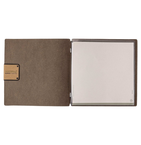 Porta Menu QUADRATO (23x23,1 cm) etichetta PATCH "menu" 2 buste (4 facciate) elastico nero ECOMENU MARRONE sp. 0.6