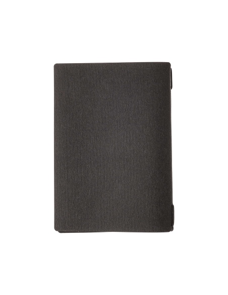 Porta Menu A5 (16,5x23,1 cm) etichetta PATCH "personalizzata" (minimo 18 pezzi) 2 buste (4 facciate) elastico nero ECOMENU NERO 