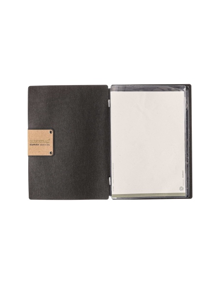 Porta Menu A5 (16,5x23,1 cm) etichetta PATCH "personalizzata" (minimo 18 pezzi) 2 buste (4 facciate) elastico nero ECOMENU NERO 