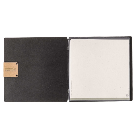 Porta Menu QUADRATO (23x23,1 cm) etichetta PATCH "menu" 2 buste (4 facciate) elastico nero ECOMENU NERO sp. 0.6