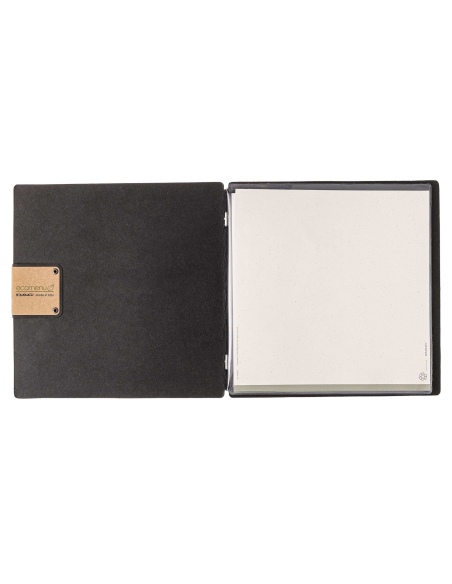 Porta Menu QUADRATO (23x23,1 cm) etichetta PATCH "menu" 2 buste (4 facciate) elastico nero ECOMENU NERO sp. 0.6