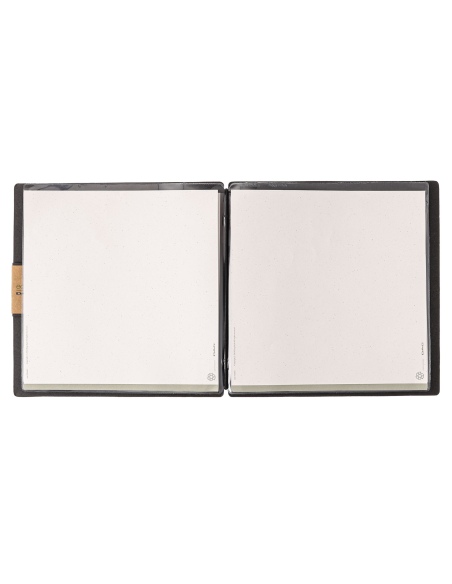 Porta Menu QUADRATO (23x23,1 cm) etichetta PATCH "menu" 2 buste (4 facciate) elastico nero ECOMENU NERO sp. 0.6