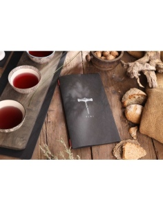 Porta Menu CUSTOM A4 SLIM (17,4x31,8 cm) "BACCO BLACK vini" 2 buste (4 facciate) elastico rosso ECO NERO sp. 0.6 2