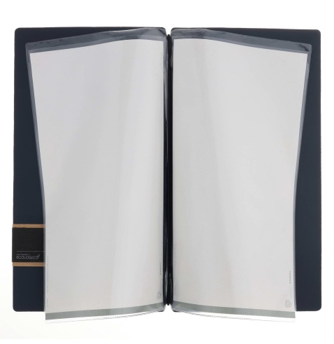 Porta Menu A4 SLIM (17,4x31,8 cm) etichetta PATCH "personalizzata" (minimo 18 pezzi) 2 buste (4 facciate) elastico nero CHEF BLU