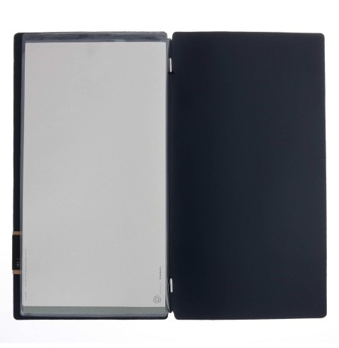 Porta Menu A4 SLIM (17,4x31,8 cm) etichetta PATCH "personalizzata" (minimo 18 pezzi) 2 buste (4 facciate) elastico nero CHEF BLU