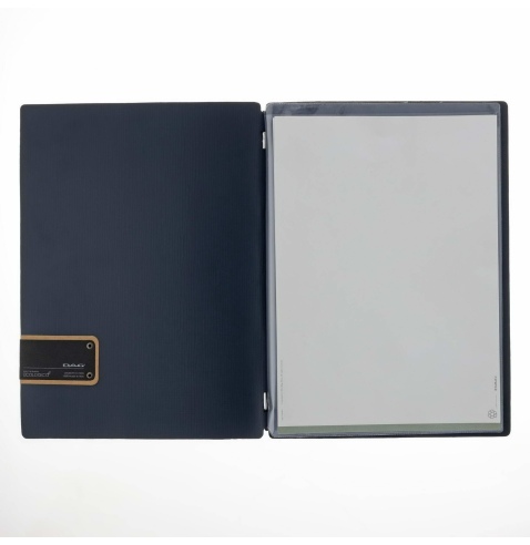 Porta Menu A4 (23,2x31,8 cm) etichetta PATCH "personalizzata" (minimo 18 pezzi) 2 buste (4 facciate) elastico nero CHEF BLU