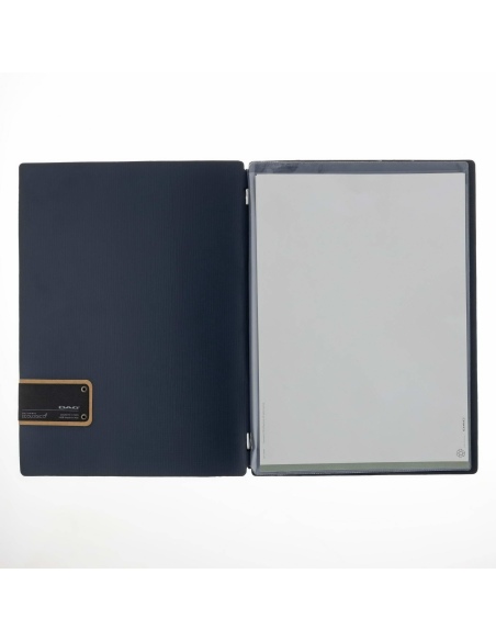 Porta Menu A4 (23,2x31,8 cm) etichetta PATCH "personalizzata" (minimo 18 pezzi) 2 buste (4 facciate) elastico nero CHEF BLU