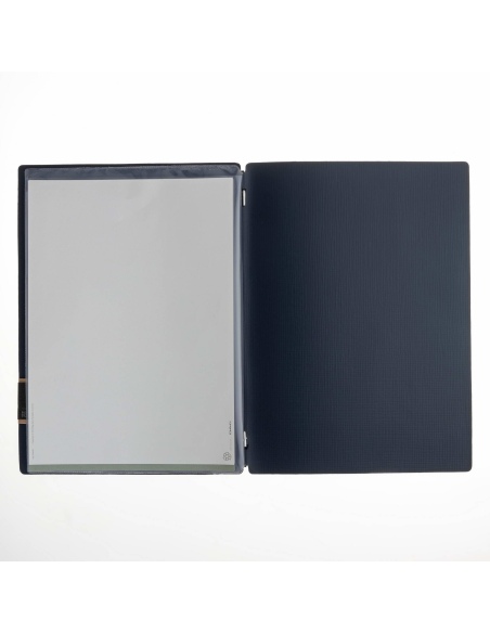 Porta Menu A4 (23,2x31,8 cm) etichetta PATCH "personalizzata" (minimo 18 pezzi) 2 buste (4 facciate) elastico nero CHEF BLU