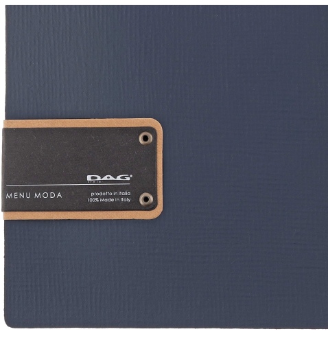 Porta Menu A5 (16,5x23,1 cm) etichetta PATCH "personalizzata" (minimo 18 pezzi) 2 buste (4 facciate) elastico nero CHEF BLU