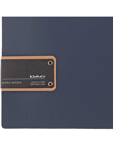 Porta Menu A5 (16,5x23,1 cm) etichetta PATCH "personalizzata" (minimo 18 pezzi) 2 buste (4 facciate) elastico nero CHEF BLU