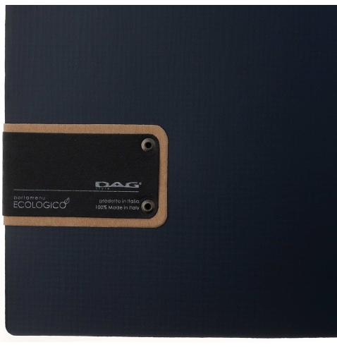 Porta Menu A4 SLIM (17,4x31,8 cm) etichetta PATCH "menu" 2 buste (4 facciate) elastico nero CHEF BLU