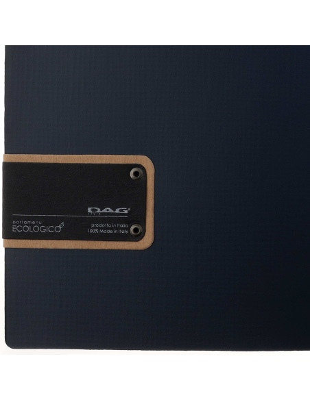 Porta Menu A4 SLIM (17,4x31,8 cm) etichetta PATCH "menu" 2 buste (4 facciate) elastico nero CHEF BLU