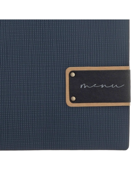 Porta Menu A4 (23,2x31,8 cm) etichetta PATCH "menu" 2 buste (4 facciate) elastico nero CHEF BLU