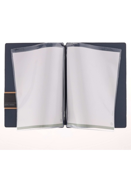 Porta Menu A5 (16,5x23,1 cm) etichetta PATCH "menu" 2 buste (4 facciate) elastico nero CHEF BLU