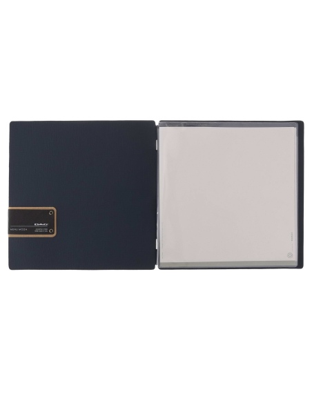 Porta Menu QUADRATO (23x23,1 cm) etichetta PATCH "menu" 2 buste (4 facciate) elastico nero CHEF BLU