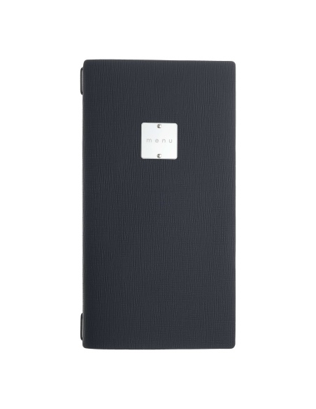 Porta Menu A4 SLIM (17,4x31,8 cm) etichetta METAL "menu" solo elastico nero CHEF BLU