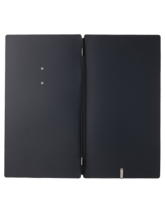 Porta Menu A4 SLIM (17,4x31,8 cm) etichetta METAL "menu" solo elastico nero CHEF BLU 2