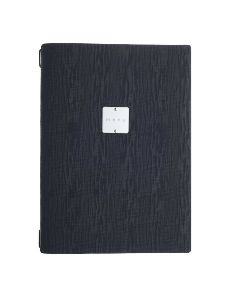 Porta Menu A4 (23,2x31,8 cm) etichetta METAL "personalizzata" (minimo 18 pezzi) solo elastico nero CHEF BLU