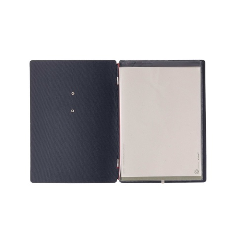 Porta Menu A5 (16,5x23,1 cm) etichetta METAL "menu" 2 buste (4 facciate) elastico rosso JUTA BLU
