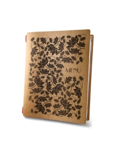 Porta Menu CUSTOM A5 (16,5x23,1 cm) "PROVENZALE menu" 2 buste (4 facciate) elastico rosso ECO NATURALE sp. 0.6