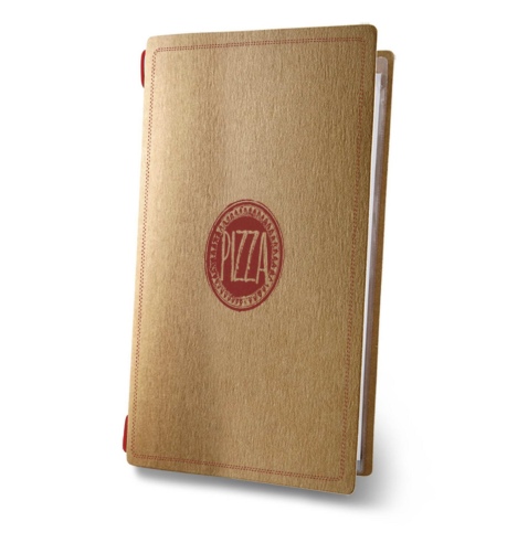 Porta Menu CUSTOM A4 SLIM (17,4x31,8 cm) "ROSSO PIZZA" 2 buste (4 facciate) elastico rosso ECO NATURALE sp. 0.6