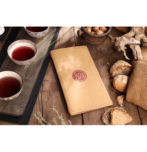 Porta Menu CUSTOM A4 SLIM (17,4x31,8 cm) "ROSSO PIZZA" 2 buste (4 facciate) elastico rosso ECO NATURALE sp. 0.6