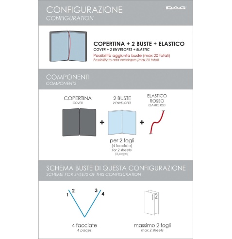 Porta Menu CUSTOM A4 SLIM (17,4x31,8 cm) "ROSSO PIZZA" 2 buste (4 facciate) elastico rosso ECO NATURALE sp. 0.6