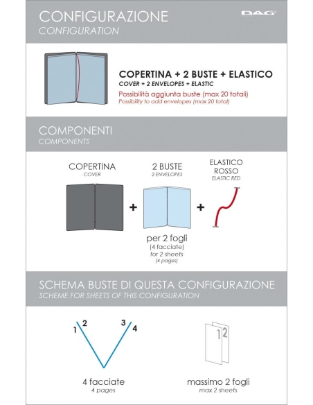 Porta Menu CUSTOM A4 SLIM (17,4x31,8 cm) "ROSSO PIZZA" 2 buste (4 facciate) elastico rosso ECO NATURALE sp. 0.6