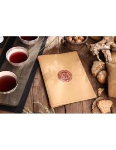Porta Menu CUSTOM A4 (23,2x31,8 cm) "ROSSO PIZZA" 2 buste (4 facciate) elastico rosso ECO NATURALE sp. 0.6 2
