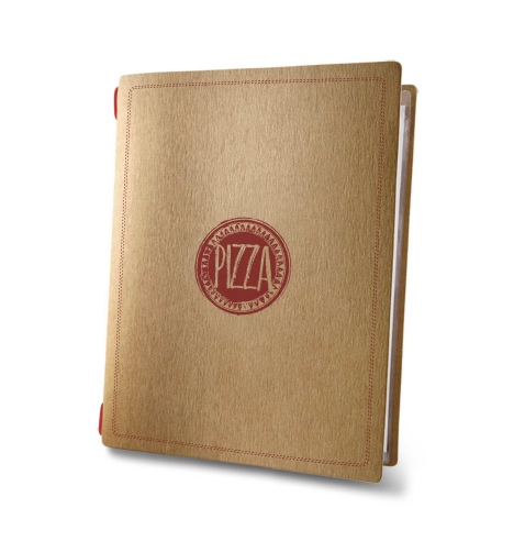 Porta Menu CUSTOM A5 (16,5x23,1 cm) "ROSSO PIZZA" 2 buste (4 facciate) elastico rosso ECO NATURALE sp. 0.6