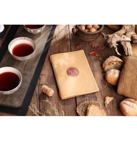 Porta Menu CUSTOM A5 (16,5x23,1 cm) "ROSSO PIZZA" 2 buste (4 facciate) elastico rosso ECO NATURALE sp. 0.6