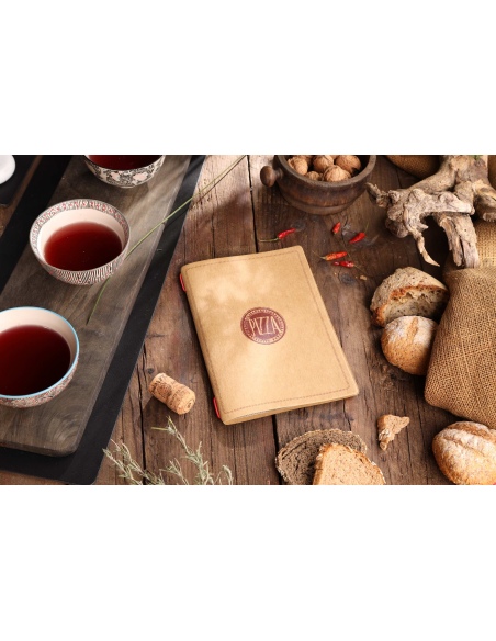 Porta Menu CUSTOM A5 (16,5x23,1 cm) "ROSSO PIZZA" 2 buste (4 facciate) elastico rosso ECO NATURALE sp. 0.6