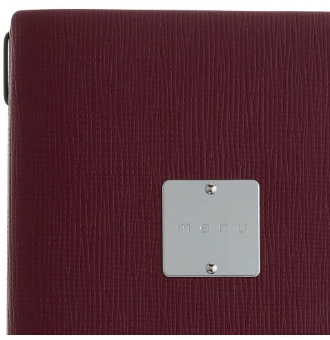 Porta Menu A4 SLIM (17,4x31,8 cm) etichetta METAL "menu" 2 buste (4 facciate) elastico nero CHEF BORDEAUX