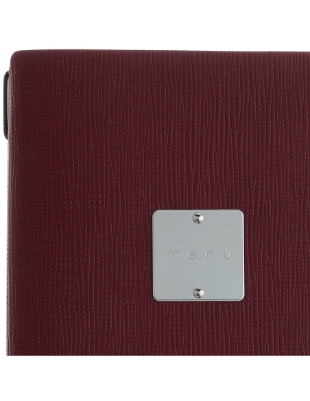Porta Menu A4 SLIM (17,4x31,8 cm) etichetta METAL "menu" 2 buste (4 facciate) elastico nero CHEF BORDEAUX