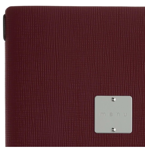 Porta Menu A4 (23,2x31,8 cm) etichetta METAL "menu" 2 buste (4 facciate) elastico nero CHEF BORDEAUX