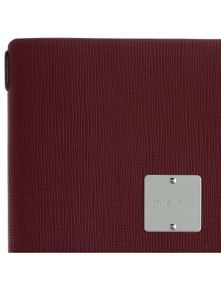 Porta Menu A4 (23,2x31,8 cm) etichetta METAL "menu" 2 buste (4 facciate) elastico nero CHEF BORDEAUX