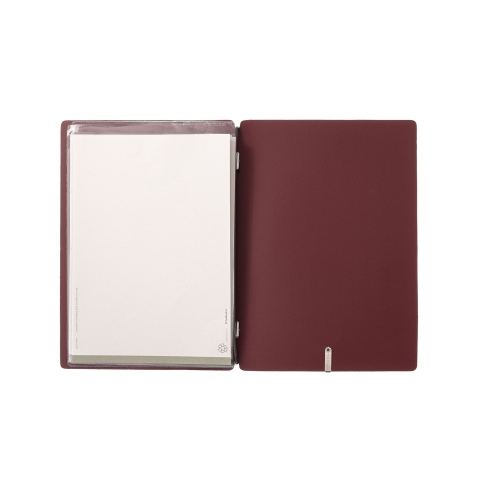 Porta Menu A5 (16,5x23,1 cm) etichetta METAL "menu" 2 buste (4 facciate) elastico nero CHEF BORDEAUX
