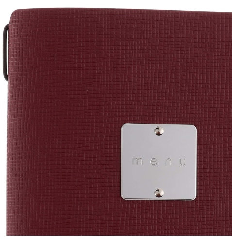 Porta Menu A5 (16,5x23,1 cm) etichetta METAL "menu" 2 buste (4 facciate) elastico nero CHEF BORDEAUX