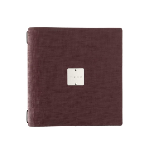 Porta Menu QUADRATO (23x23,1 cm) etichetta METAL "menu" 2 buste (4 facciate) elastico nero CHEF BORDEAUX