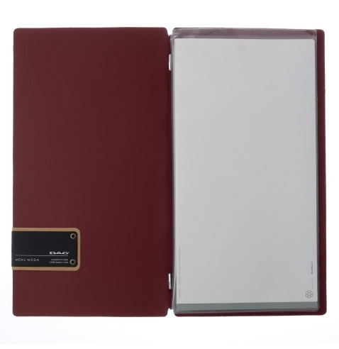 Porta Menu A4 SLIM (17,4x31,8 cm) etichetta PATCH "personalizzata" (minimo 18 pezzi) 2 buste (4 facciate) elastico nero CHEF BOR