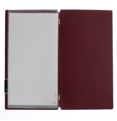Porta Menu A4 SLIM (17,4x31,8 cm) etichetta PATCH "personalizzata" (minimo 18 pezzi) 2 buste (4 facciate) elastico nero CHEF BOR